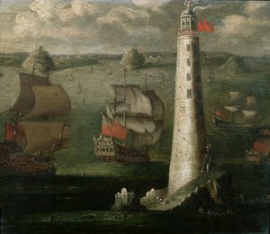 Homens-o&39;-War e outras embarcações antes do farol de Eddystone (veja igualmente 192756)